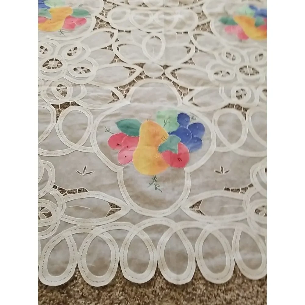 White Fruit Appliques Lace Cutout Tablecloth 72
